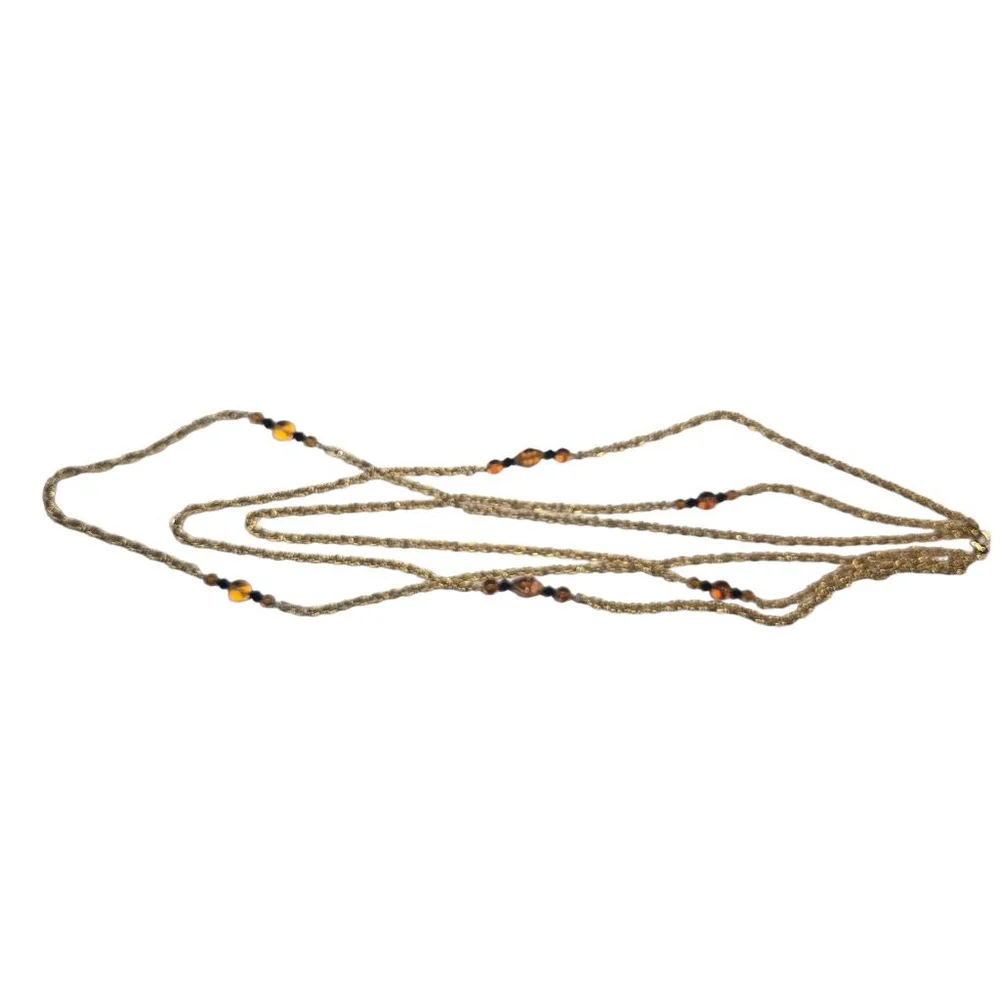 Joan Rivers Necklace Women's Triple Strand Amber Black Beaded Goldtone Chain